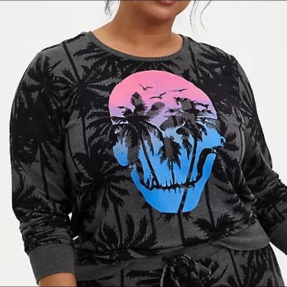 TORRID GRAY MICRO MODAL SKULL PALM TREE SLEEP SWEATSHIRT SIZE 3X NWT - Picture 2 of 7